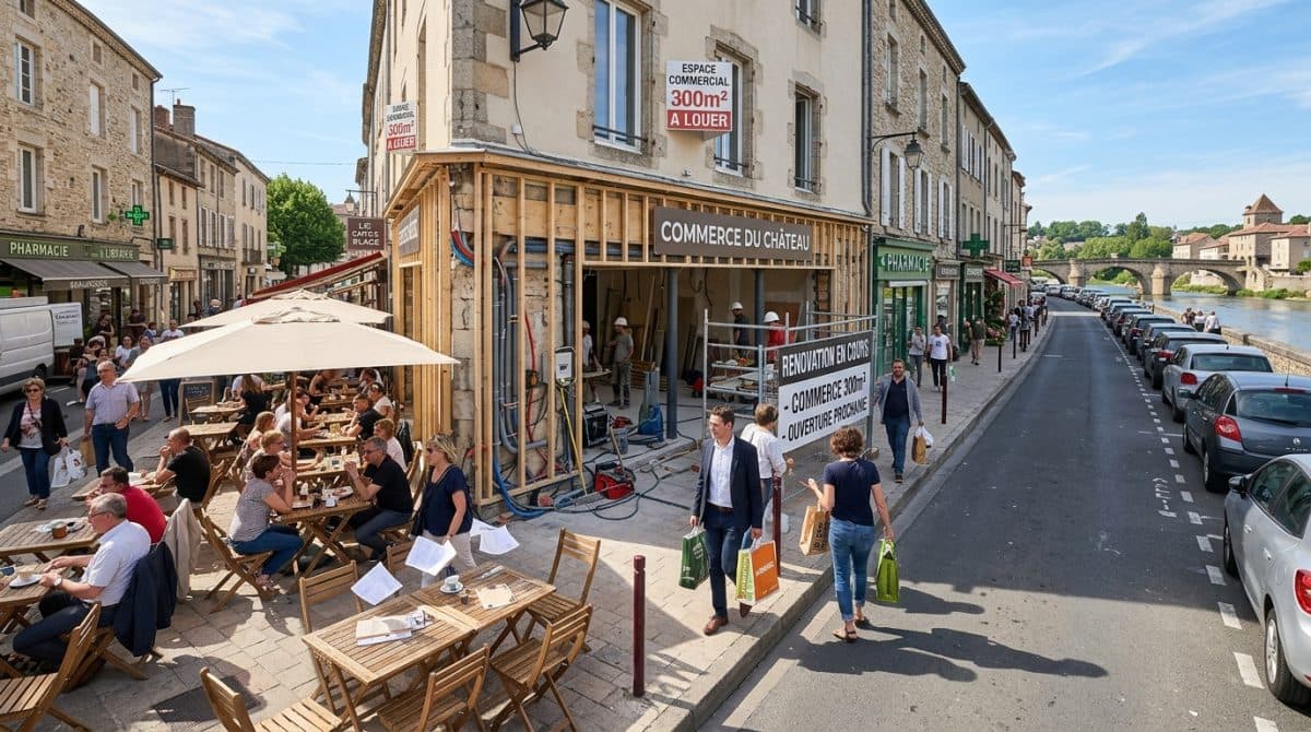 Illustration générée : A LOUER LOCAL 300M² PONT-DU-CHATEAU IDEAL BAR RESTAURANT ou SERVICES