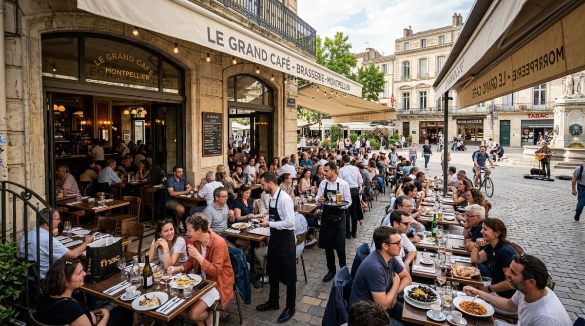 Illustration générée : Brasserie Montpellier Clé en main Licence IV environ 106 places terrasse
